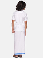 Thumbnail for Sethukrishna Boys White Pure Cotton Shirt with Readymade Dhoti - Distacart