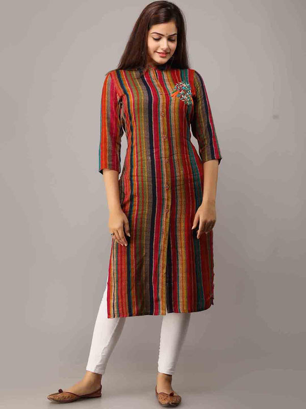 Kalini Women Red & Orange Striped Kurta - Distacart