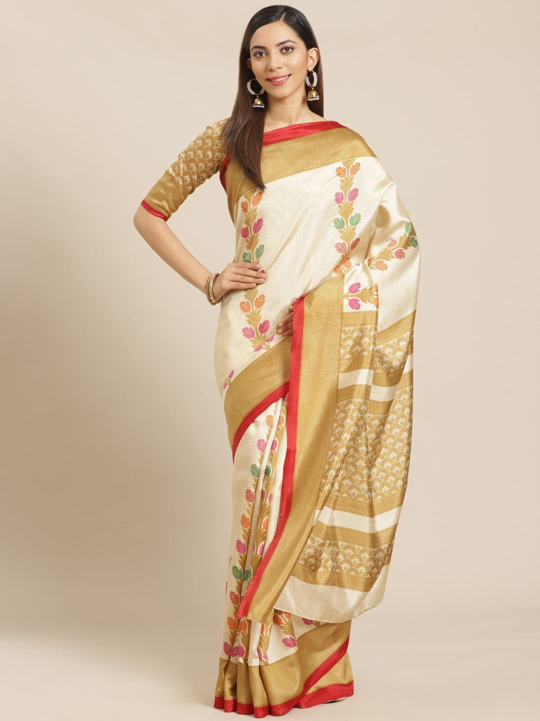 Saree Mall Beige & Cream-Coloured Printed Saree - Distacart