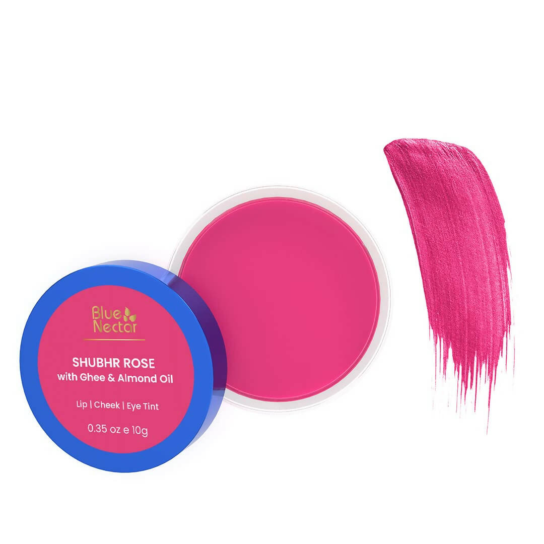 Blue Nectar Shubhr Rose Lip, Cheek & Eye Tint with Ghee & Almond Oil - Distacart