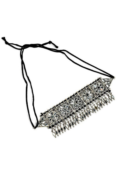 Tehzeeb Creations Oxidised Necklace And Earrings With Mirror Design