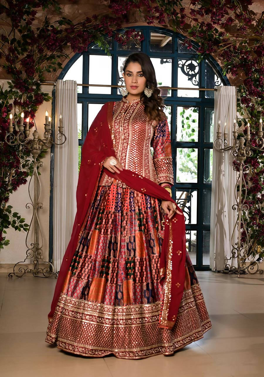 Women's Wedding Traditional Multi Dull Satin Lehenga Choli - Kaushlya - Distacart