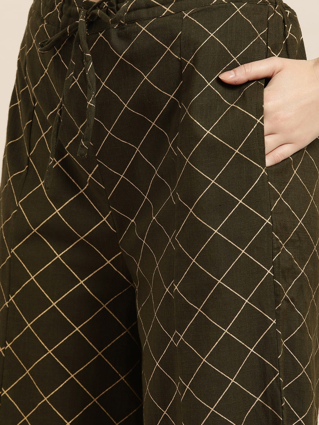 Sangria Women Olive Green & Golden Printed Kurta with Palazzos & Dupatta - Distacart