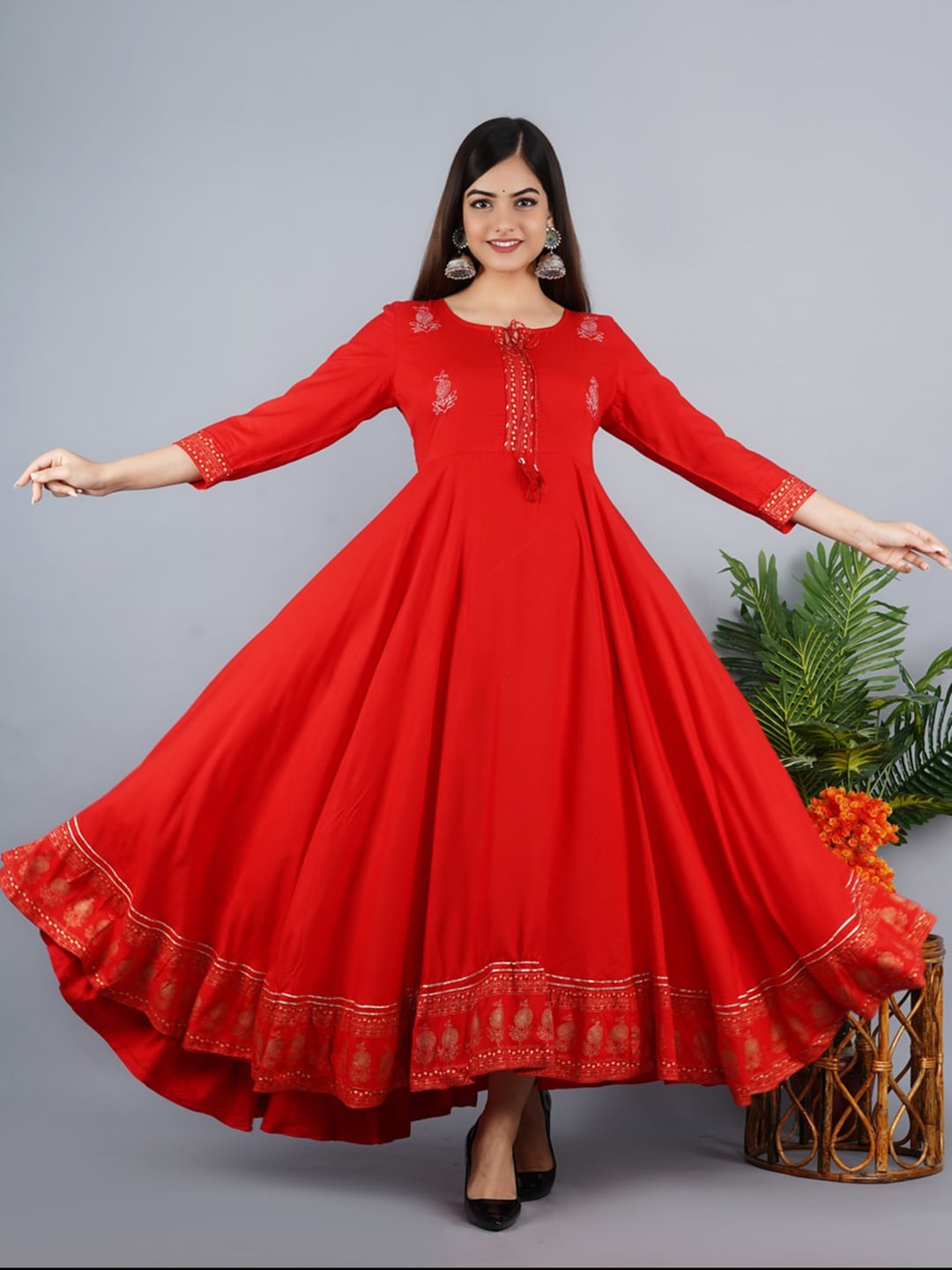 Kalini Women Red Ethnic Motifs Embroidered Keyhole Neck Anarkali Kurta - Distacart