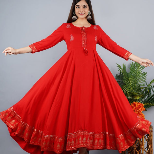 Kalini Women Red Ethnic Motifs Embroidered Keyhole Neck Anarkali Kurta - Distacart