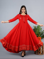 Thumbnail for Kalini Women Red Ethnic Motifs Embroidered Keyhole Neck Anarkali Kurta - Distacart