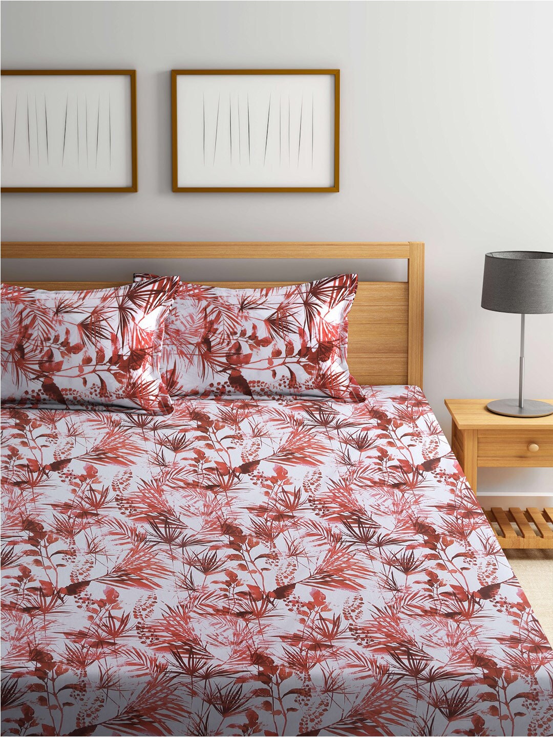 BOMBAY DYEING Serenita Brown Printed Cotton 144 TC Queen Bedsheet with 2 Pillow Covers - Distacart