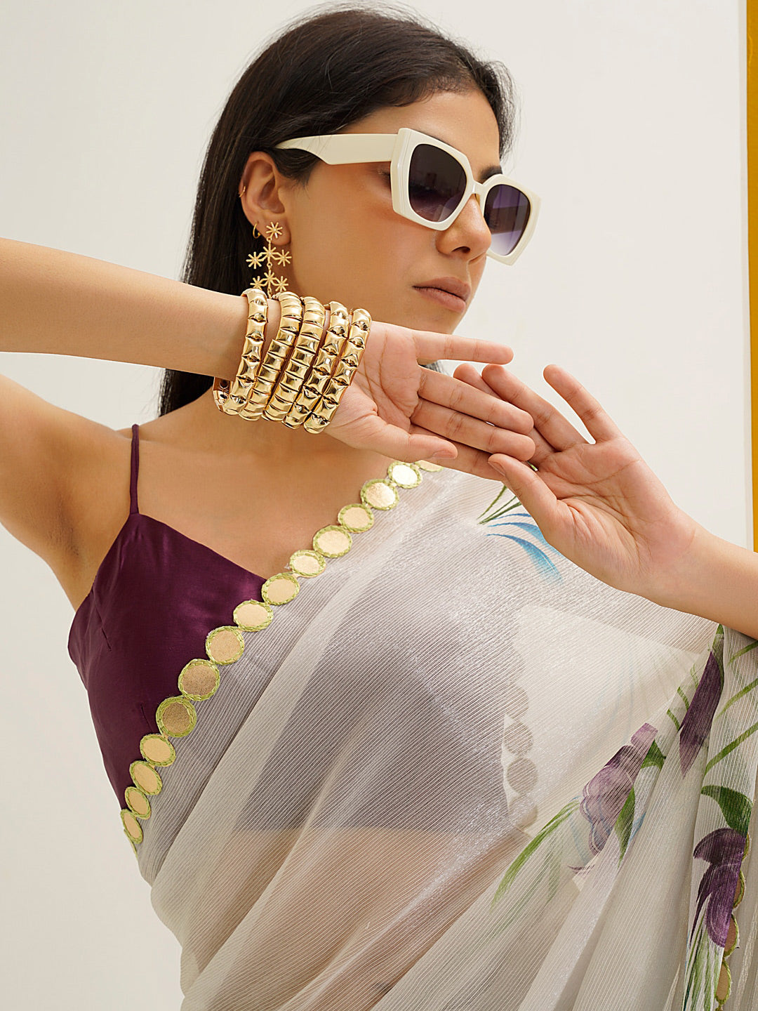 Tikhi Imli Floral Printed Poly Chiffon Saree - Distacart