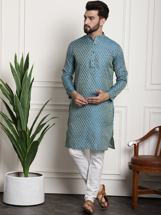 Sojanya Men Blue & Off-White Woven Design Kurta with Churidar - Distacart