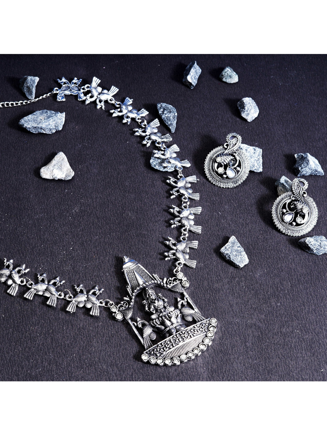Cardinal Silver-Toned Oxidised Long Jewellery Set Jewellery Set - Distacart