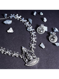 Thumbnail for Cardinal Silver-Toned Oxidised Long Jewellery Set Jewellery Set - Distacart