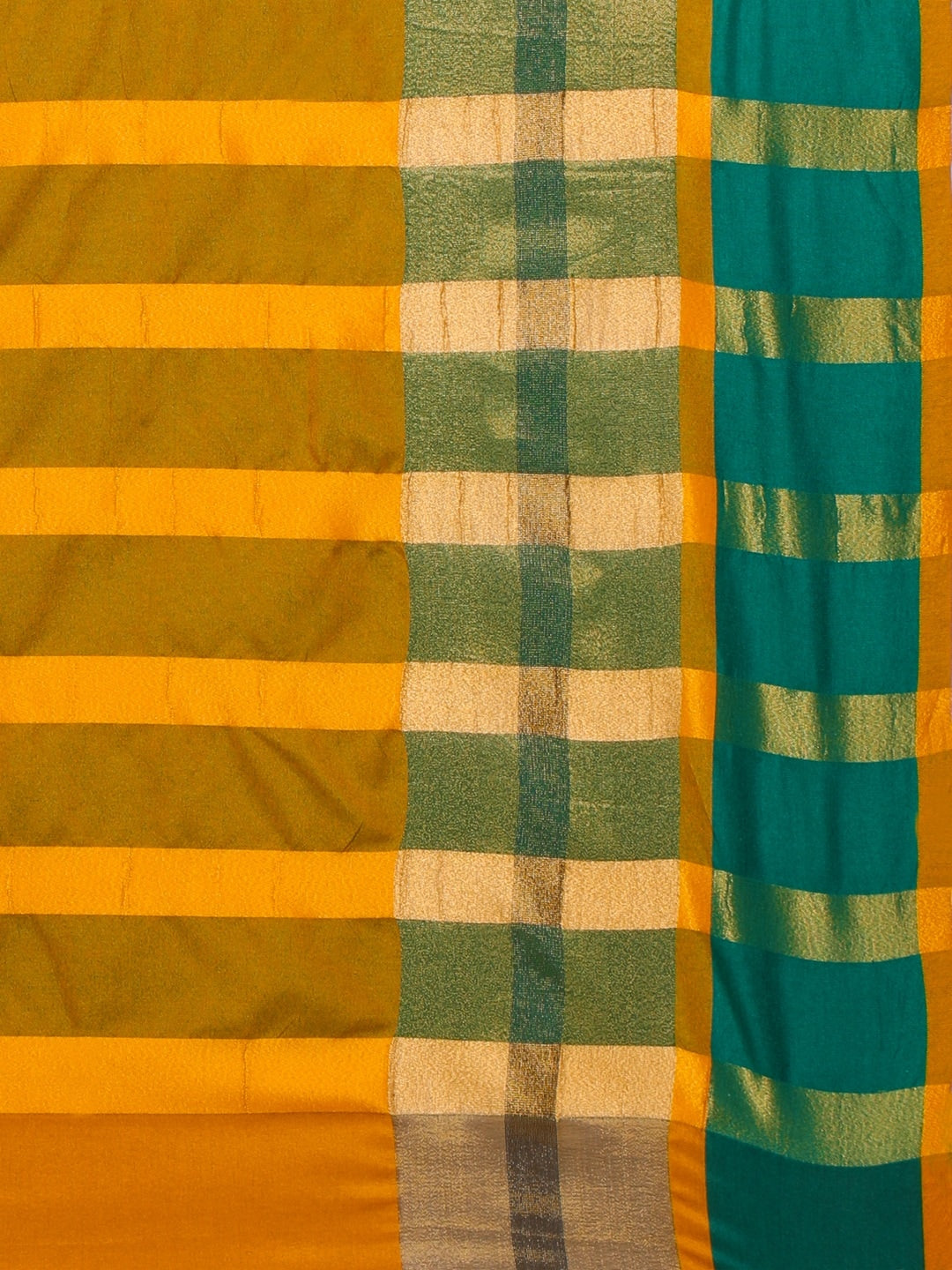 Saree Mall Mustard & Green Silk Cotton Colourblocked Kanjeevaram Saree - Distacart