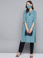 Thumbnail for HERE&NOW Women Blue White Printed Straight Kurta - Distacart