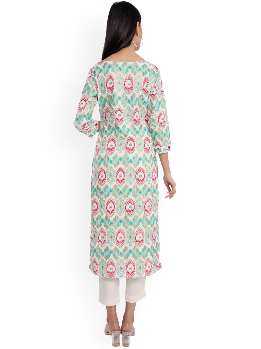 Kalini Women White Floral Printed Thread Work Kurta - Distacart