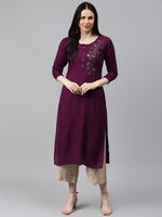 Thumbnail for Kalini Women Burgundy Floral Yoke Design Kurta - Distacart