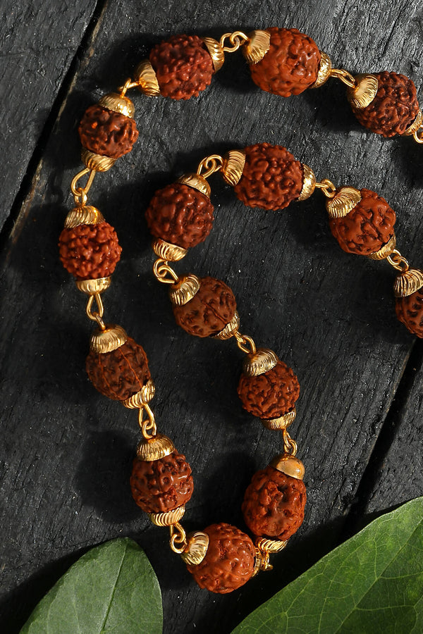 Mominos Fashion Joharkamal Gold-Plated Statement Rudraksha Mala Long Necklace (Golden) - Distacart