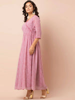 Thumbnail for Indya Pink & White Printed Ethnic Maxi Dress - Distacart