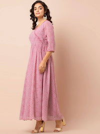 Thumbnail for Indya Pink & White Printed Ethnic Maxi Dress - Distacart