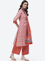 Thumbnail for Biba Women Red Floral Printed Pure Cotton Kurta with Palazzos With Dupatta - Distacart