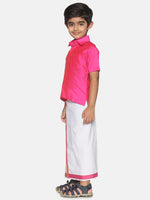 Thumbnail for Sethukrishna Boys Pink & White Shirt with Veshti Set - Distacart
