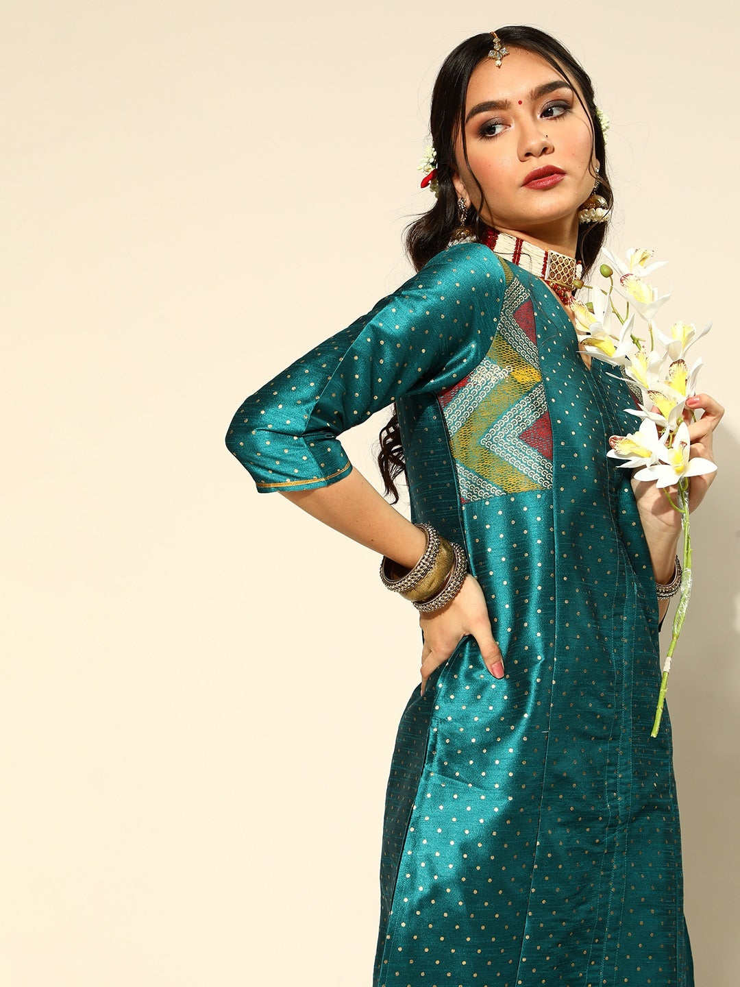 Sangria Geometric Polyester Kurta Set - Distacart