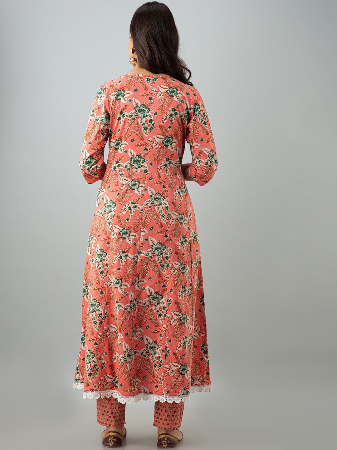 Kalini Women Coral Floral Printed Empire Gotta Patti Pure Cotton Kurta with Trousers & With Dupatta - Distacart