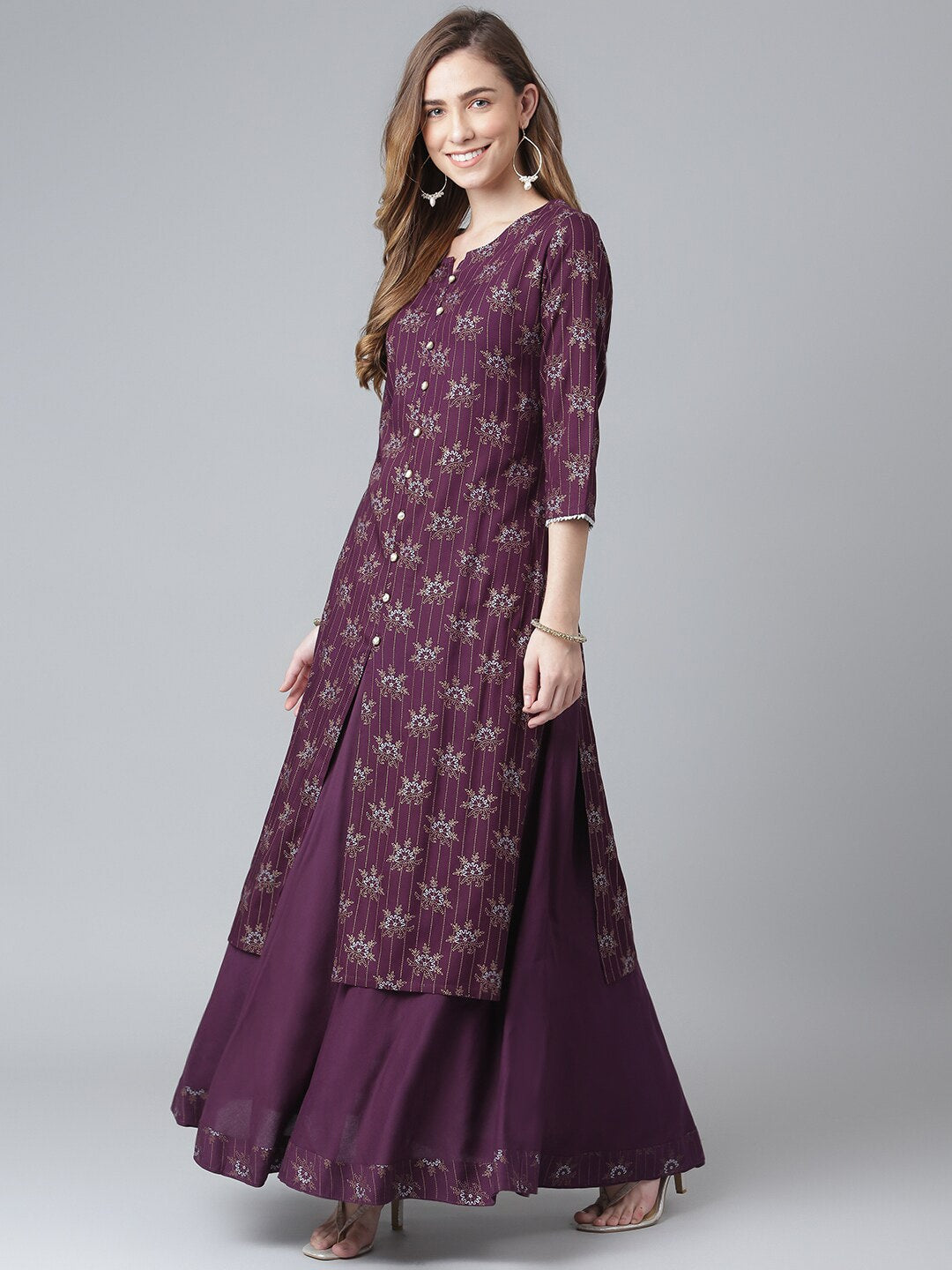 Khushal K Women Purple Ethnic Motifs Printed Kurta with Skirt - Distacart