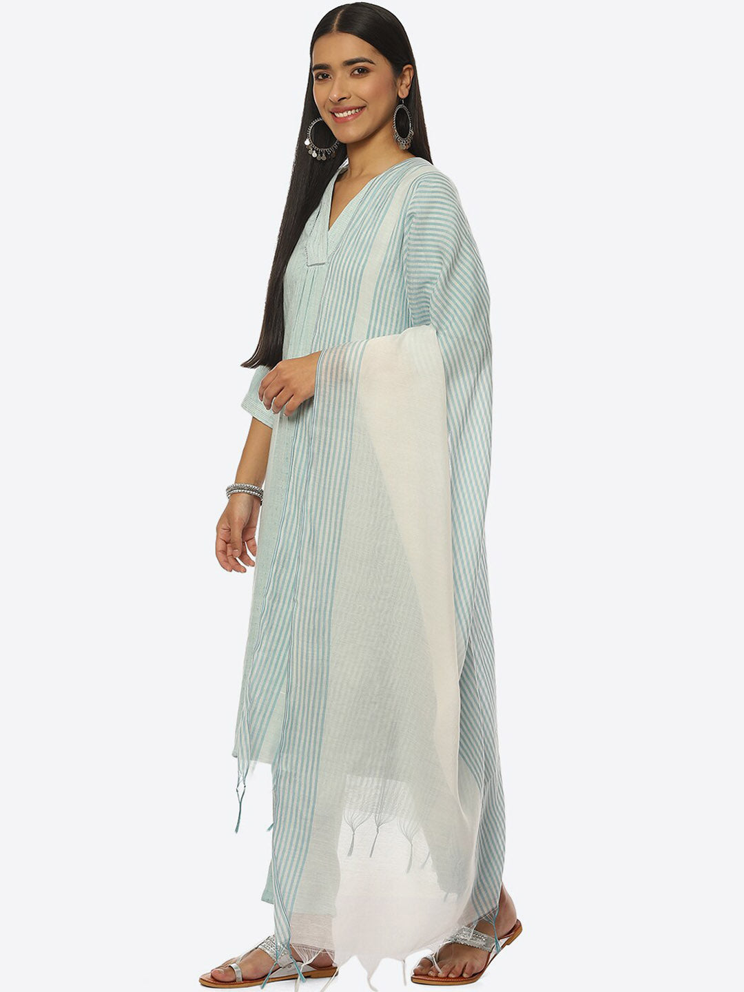 Biba Women V-Neck Kurta & Trousers With Dupatta - Distacart