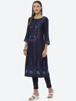 Thumbnail for Biba Women Navy Blue Ethnic Printed Kurta - Distacart