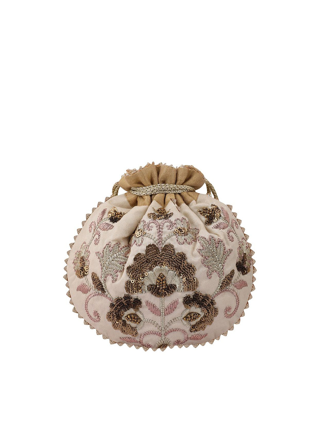 Masq Beige & Brown Embellished Embroidered Potli Clutch - Distacart