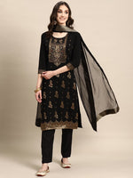 Thumbnail for Sangria Women Black Floral Yoke Design Regular Kurta with Trousers & With Dupatta - Distacart