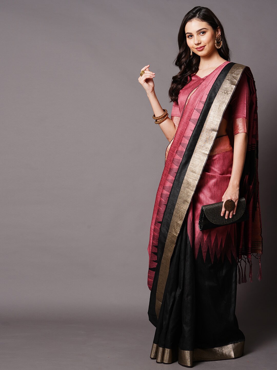Mitera Mauve & Gold-Toned Silk Cotton Banarasi Saree - Distacart