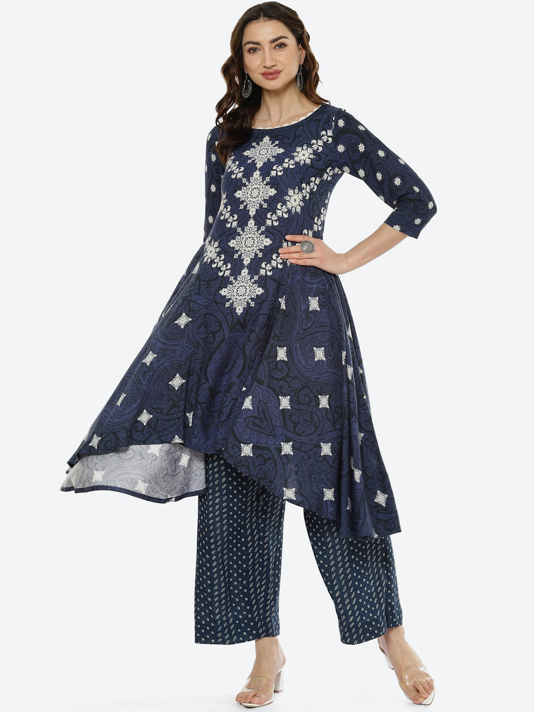 Biba Women Navy Blue & Navy Blue Printed Kurta - Distacart