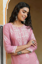Thumbnail for Juniper Women's Onionpink Shantoon Printed Straight Kurta - Distacart