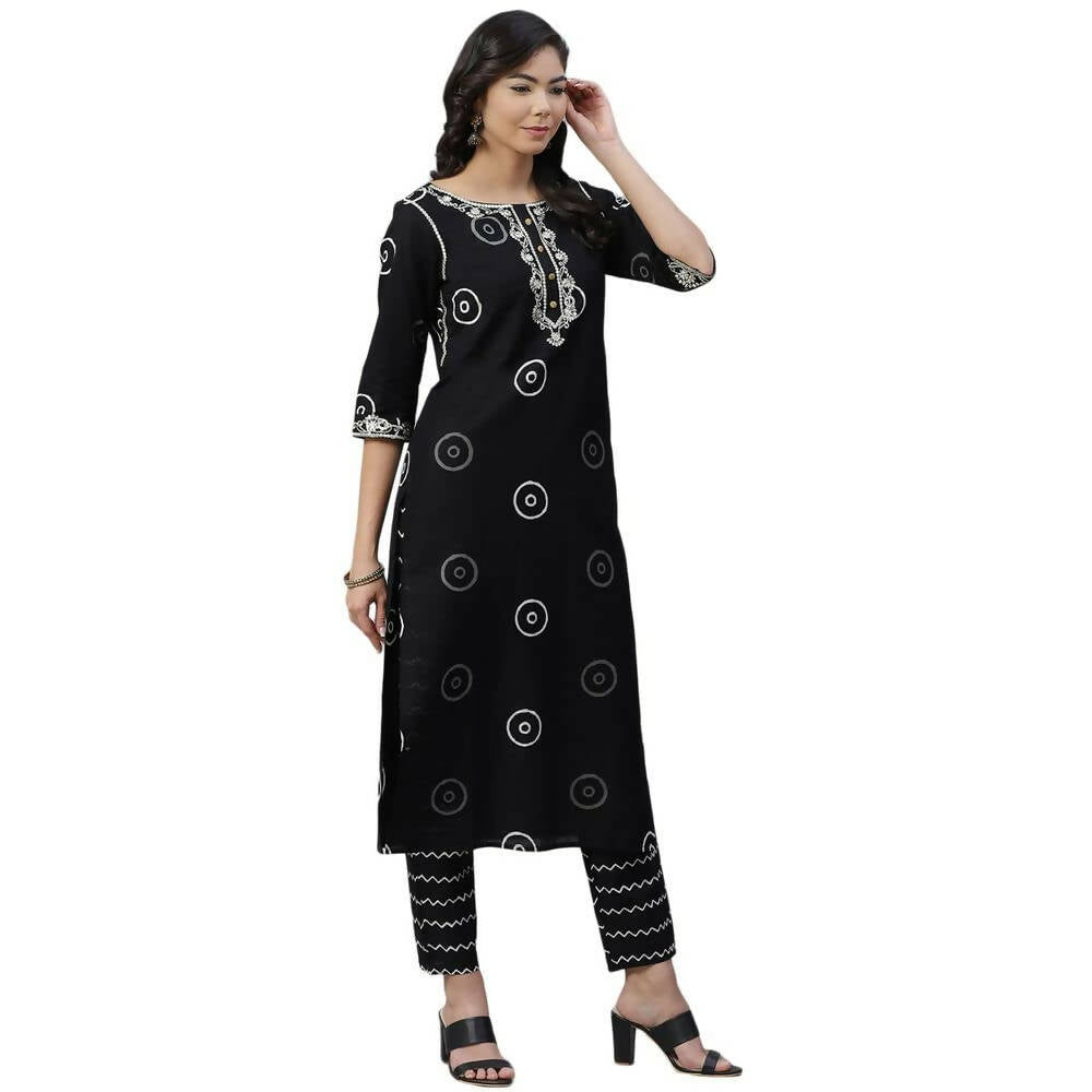 Anubhutee Women's Cotton Regular Geometric Printed Black Kurta Set - Distacart