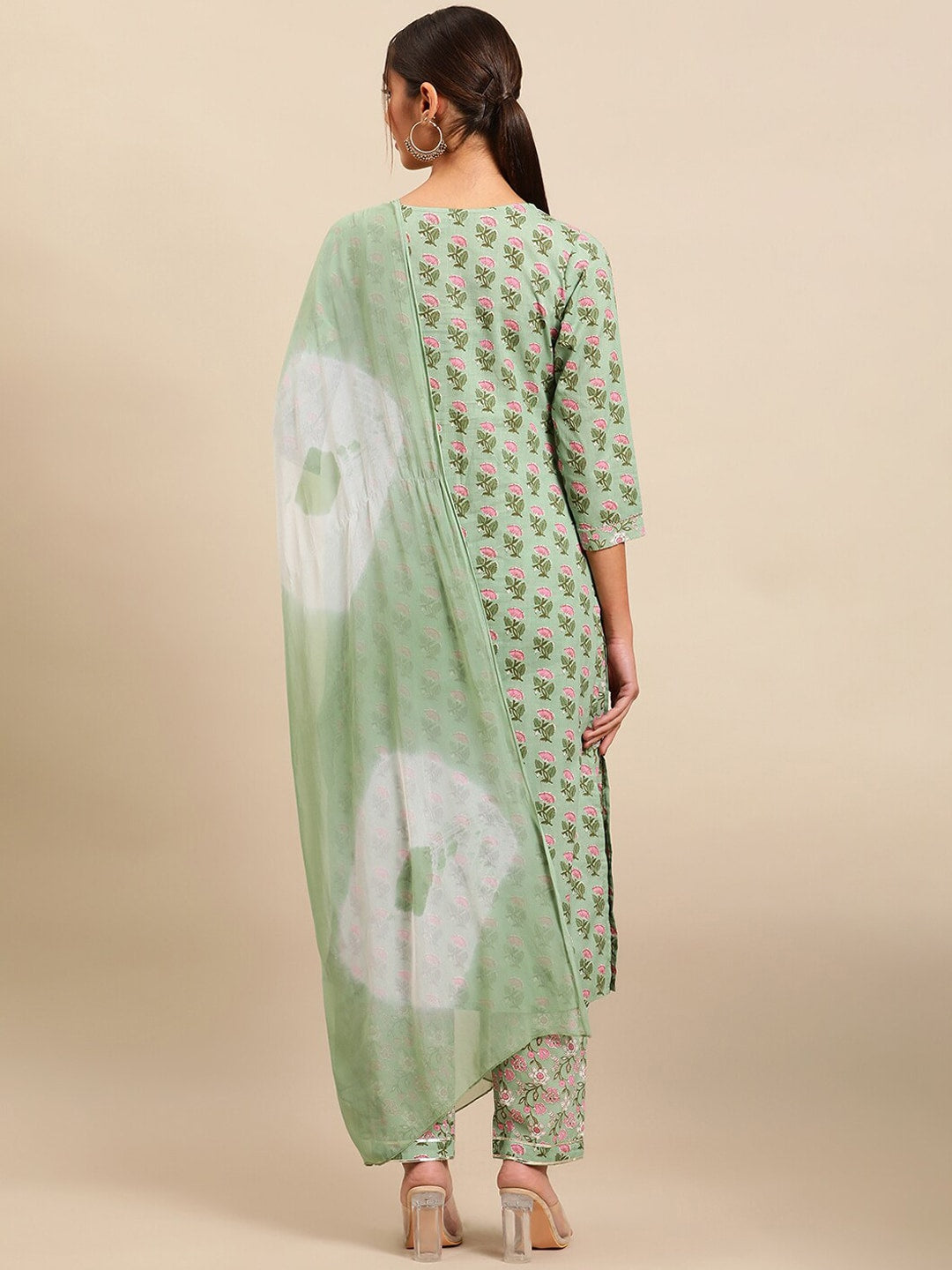 Sangria Women Floral Printed Gotta Patti Pure Cotton Kurta with Trousers & With Dupatta - Distacart