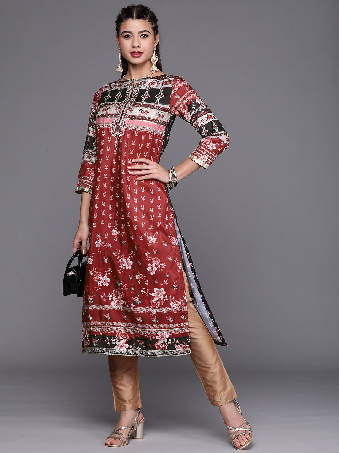 Biba Women Red & Black Ethnic Motifs Printed Gotta Patti Kurta - Distacart