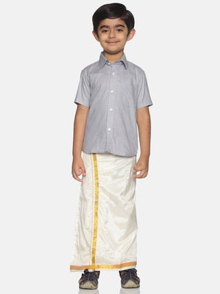 Sethukrishna Boys Grey & White Solid Shirt with Veshti Set - Distacart