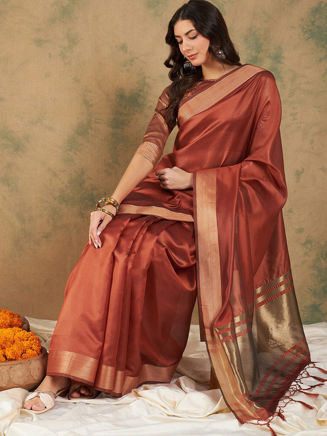 Sangria Woven Design Organza Sarees - Distacart