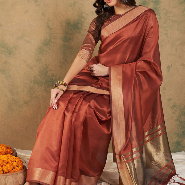 Sangria Woven Design Organza Sarees - Distacart