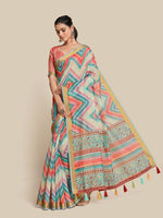 Thumbnail for Sangria Teal & Pink Zari Saree - Distacart