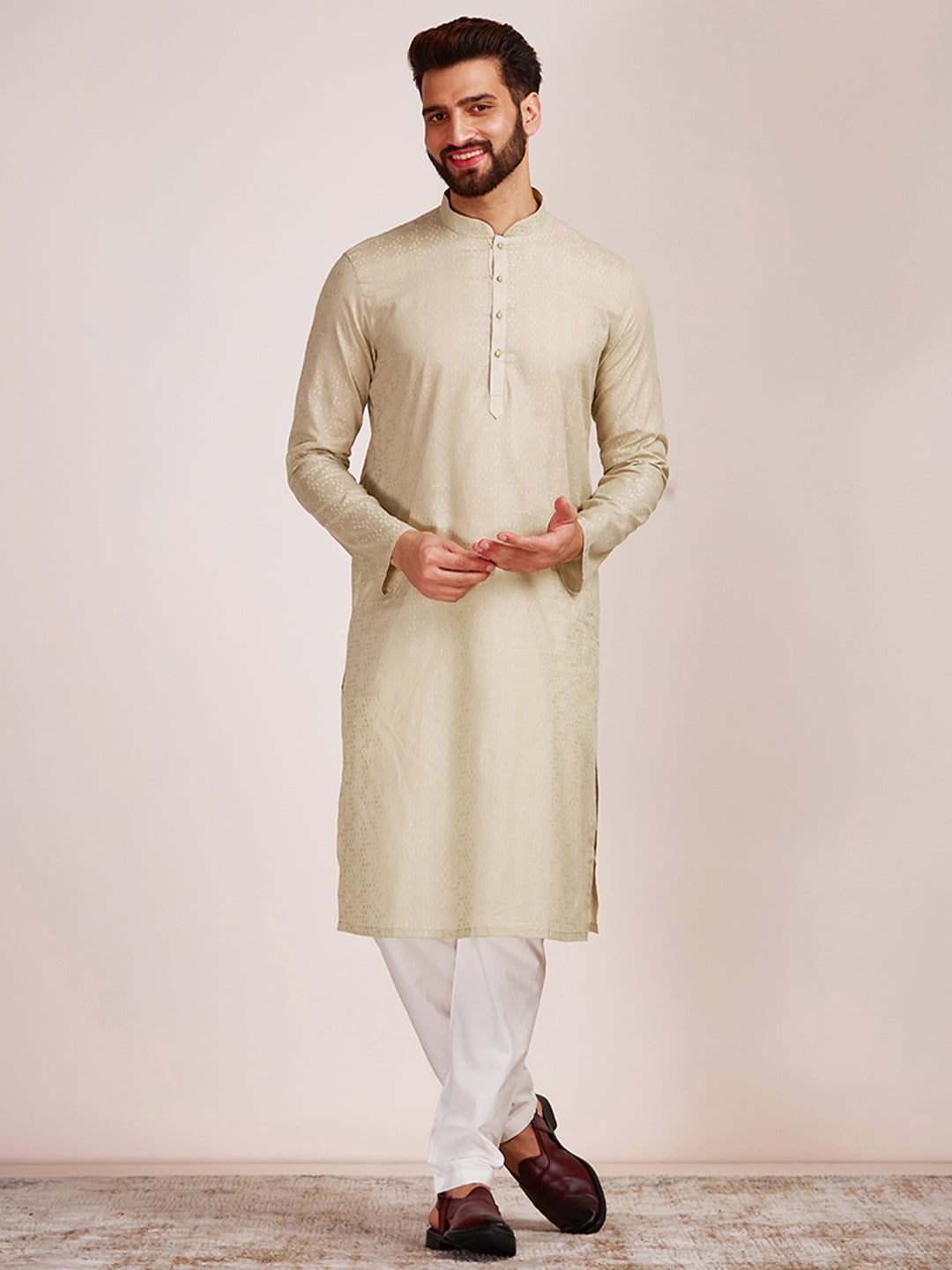 Manyavar Men Ethnic Motifs Pure Cotton Kurta with Churidar - Distacart