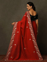 Thumbnail for Mitera Red & Green Ethnic Motifs Embroidered Saree - Distacart