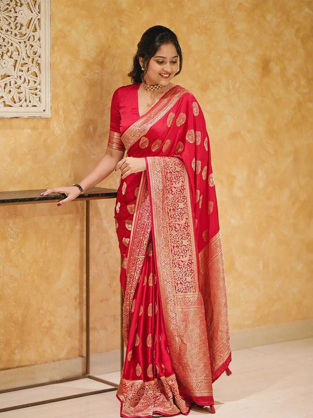 Kalini Ethnic Motifs Woven Design Zari Silk Cotton Banarasi Saree - Distacart