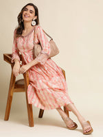 Thumbnail for Peach Cotton Paisley Printed Fit & Flare Dress - Yukti - Distacart