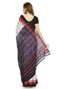Thumbnail for Vamika Sambalpuri Ikat Cotton Dehabandha White, Red & Black Saree - Distacart