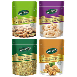 Happilo Premium Californian Almonds, Whole Cashews, Raisins & Walnuts Inshell Combo - Distacart