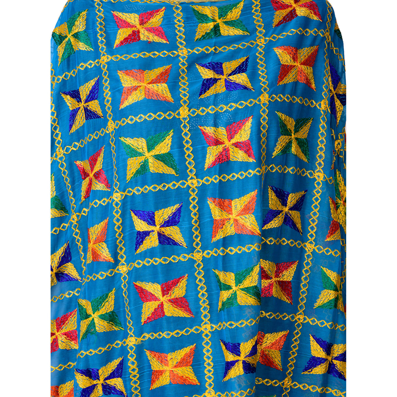 SWI Stylish Women's Embroidered Phulkari Chiffon Turquoise Dupatta
