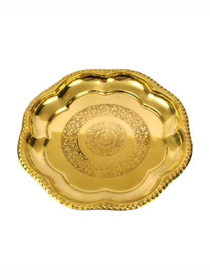 Spillbox Gold-Toned Brass Engraved Zig Zag Thali Pooja Essential - Distacart
