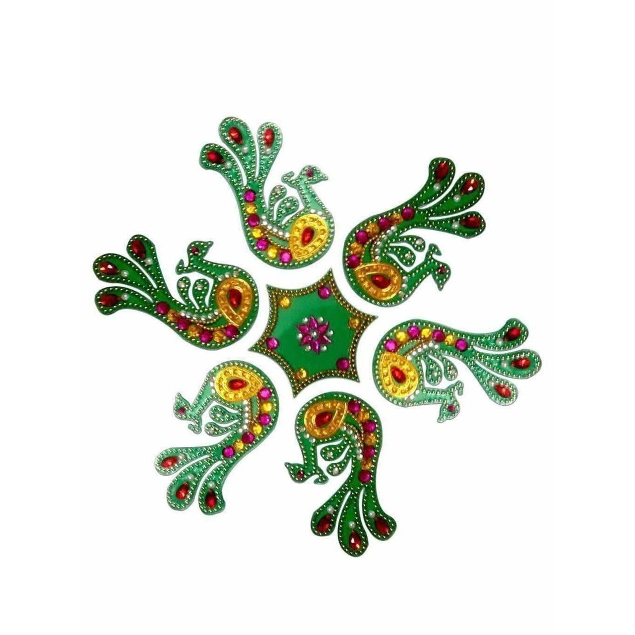 Beautiful peacock Shaped Kundan Rangoli Design Green color For Floor Decoration and Pooja Decoration - Distacart
